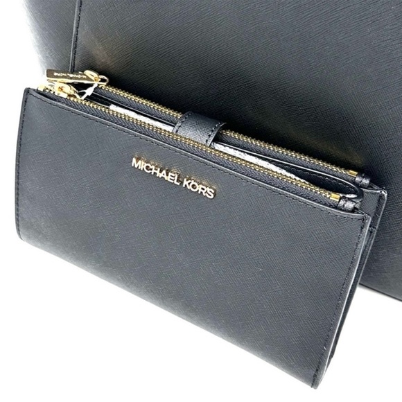 Michael Kors Large Charlotte Tote Bag & Large Double Zip Wallet Black - Picture 12 of 14